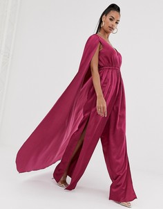 Атласный комбинезон с кейпом Bariano - fuchsia - Розовый