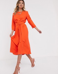 Приталенное платье миди с завязкой ASOS DESIGN - Оранжевый