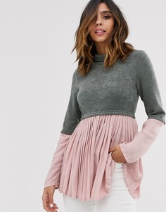 Джемпер 2-в-1 с плиссированной шифоновой вставкой Unique21 - Серый