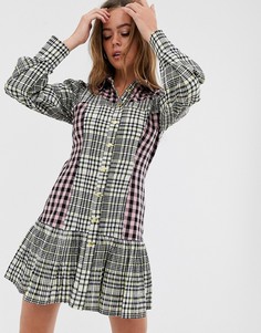 Платье-рубашка мини в клетку с оборками ASOS DESIGN - Мульти