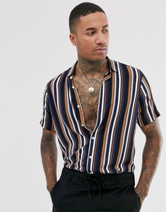 Темно-синя/коричневая рубашка классического кроя в полоску ASOS DESIGN - Темно-синий