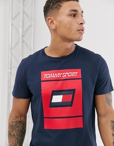 Темно-синяя футболка с логотипом на груди Tommy Sport - Темно-синий