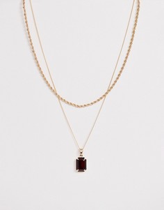 Двухъярусное ожерелье с красной подвеской Chained & Able - Золотой