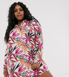 Платье-рубашка с тропическим цветочным принтом AX Paris Plus - Мульти