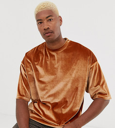 Коричневая велюровая oversize-футболка с рукавами до локтя ASOS DESIGN Tall - Коричневый