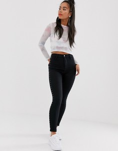 Черные облегающие брюки с заклепками Bershka - Черный