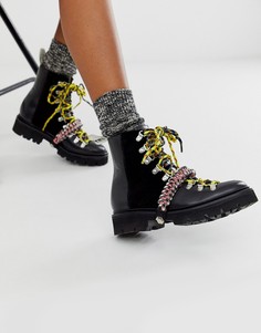 Кожаные походные ботинки со шнурками из паракорда разных цветов House of Holland x Grenson - Черный