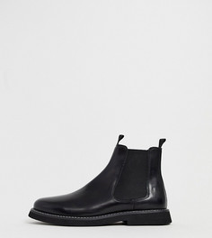 Черные кожаные ботинки челси для широкой стопы с массивной подошвой ASOS DESIGN - Черный