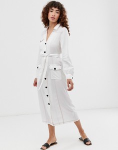 Платье-рубашка миди с контрастными строчками ASOS DESIGN - Белый
