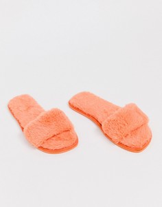 Тапочки из искусственного меха персикового цвета ASOS DESIGN - Оранжевый