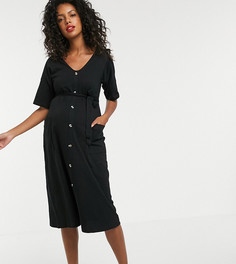 Платье миди на пуговицах с поясом ASOS DESIGN Maternity - Черный