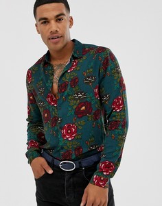 Синяя рубашка классического кроя с цветочным принтом ASOS DESIGN - Синий