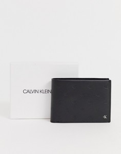 Черный кожаный бумажник с карманом для монет и монограммой Calvin Klein Jeans - Черный