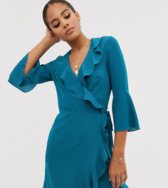 Светло-синее платье с запахом, оборками и расклешенными рукавами Outrageous Fortune Tall - Мульти