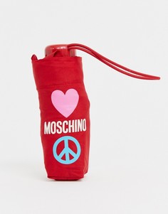 Маленький зонт Moschino - love and peace - Красный