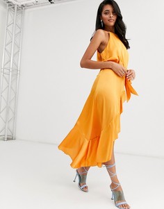 Оранжевое платье халтер с запахом и оборками Forever U Collection - Оранжевый
