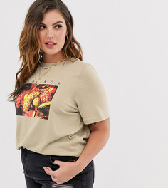 Свободная футболка с винтажным фруктовым принтом Daisy Street Plus - Бежевый