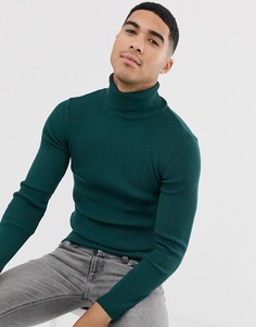 Сине-зеленая обтягивающая водолазка в рубчик ASOS DESIGN - Зеленый