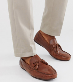 Светло-коричневые кожаные мокасины для широкой стопы с бахромой ASOS DESIGN - Коричневый