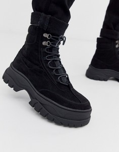 Черные ботинки из искусственного нубука на массивной подошве со шнуровкой ASOS DESIGN - Черный