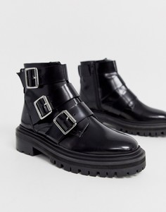 Черные байкерские ботинки из премиум-кожи ASOS DESIGN Aviate - Черный
