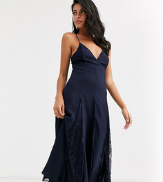 Платье миди на тонких бретельках с кружевными вставками ASOS DESIGN - Темно-синий