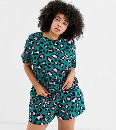 Трикотажная футболка и шорты со звериным принтом ASOS DESIGN Curve - Мульти