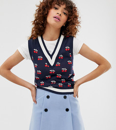 Темно-синий вязаный жилет с вишневым узором Monki - Темно-синий