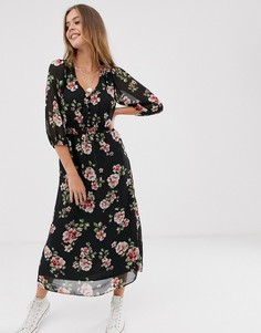 Черное платье макси с цветочным принтом New Look - Черный
