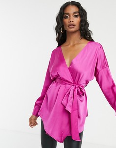 Розовая блузка с запахом и поясом Missguided - Фиолетовый