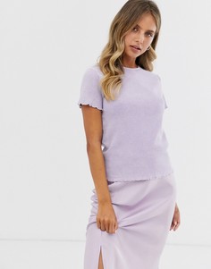 Сиреневая футболка в рубчик с волнистой кромкой Pimkie - Фиолетовый