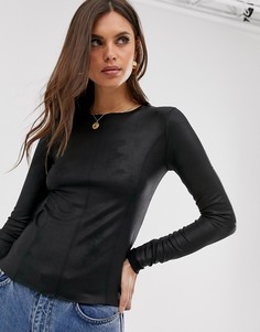 Черная футболка с длинными рукавами из полиуретана Stradivarius - Черный