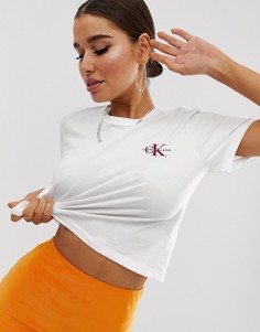 Укороченная футболка с вышитым логотипом Calvin Klein Jeans - Белый