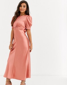 Атласное чайное платье миди ASOS DESIGN - Розовый