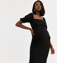Платье миди с квадратным вырезом и пышными рукавами ASOS DESIGN Maternity - Черный