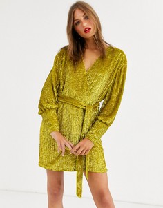 Платье мини с пайетками и запахом ASOS EDITION - Желтый