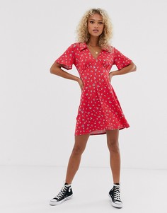Чайное платье мини с воротником и цветочным принтом ASOS DESIGN - Мульти