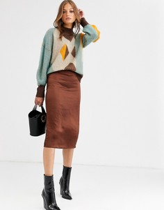 Атласная юбка-миди Vila - Коричневый