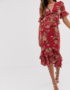Красная юбка миди с цветочным принтом и оборками Hope & Ivy - Красный