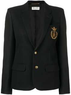 Saint Laurent фетровый блейзер с нашивкой логотипа