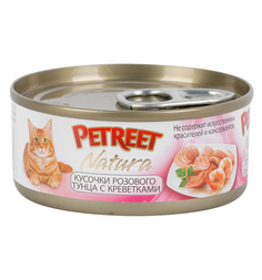 Влажный корм Petreet для взрослых кошек, кусочки розового тунца/креветки, 70г
