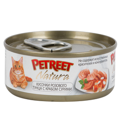 Влажный корм Petreet для взрослых кошек, кусочки розового тунца/краб сурими, 70г