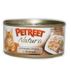 Влажный корм Petreet для взрослых кошек, куриная грудка/печень, 70г