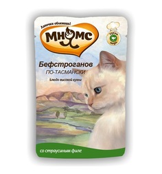 Влажный корм Мнямс для взрослых кошек, бефстроганов по-тасмански (с мясом страуса), 85г