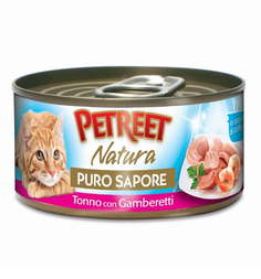 Влажный корм Petreet для взрослых кошек, кусочки тунца с креветками в рыбном супе, 70г