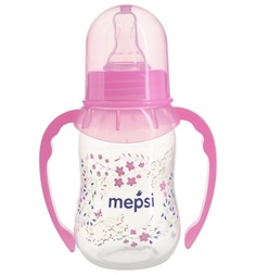 Бутылочка Mepsi С ручками полипропилен с 4 мес, 125 мл, цвет: розовый