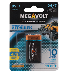 Батарейка Megavolt Алкалиновая, PP3/6LR61 (Крона)