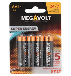 Батарейки Megavolt Алкалиновые, AA/LR6, 4 шт.