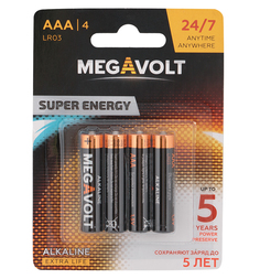 Батарейки Megavolt Алкалиновые, AAA/LR03, 4 шт.