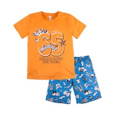 Пижама футболка/шорты Bossa Nova Тату, цвет: оранжевый/синий